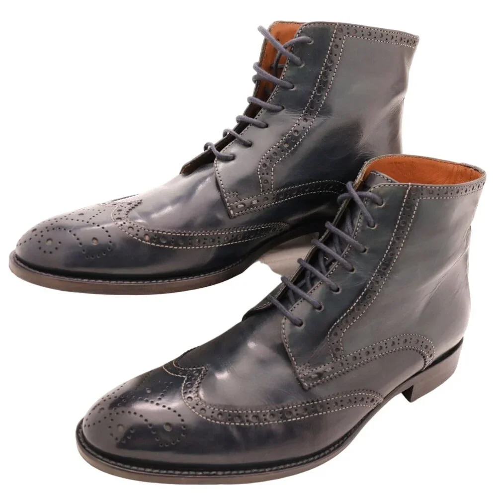 Navyboot Italy Navy Blue Leather Wingtip Chukka Boots Men 7 Dress Shoes Ankle 40